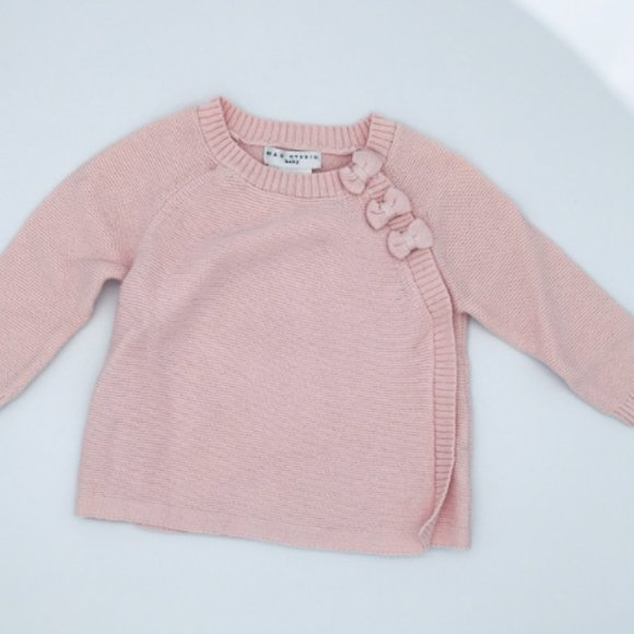 Sweater Max Studio Baby Yarn Knit Pink 0-3 months Side Snap - Picture 1 of 5